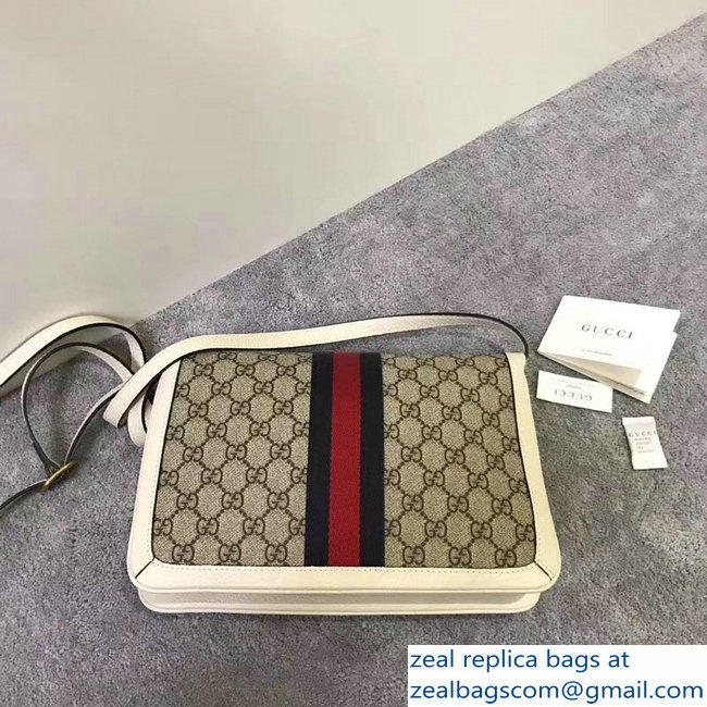 Gucci Queen Margaret Metal Bee Web GG Supreme Medium Shoulder Bag 524356 white 2018