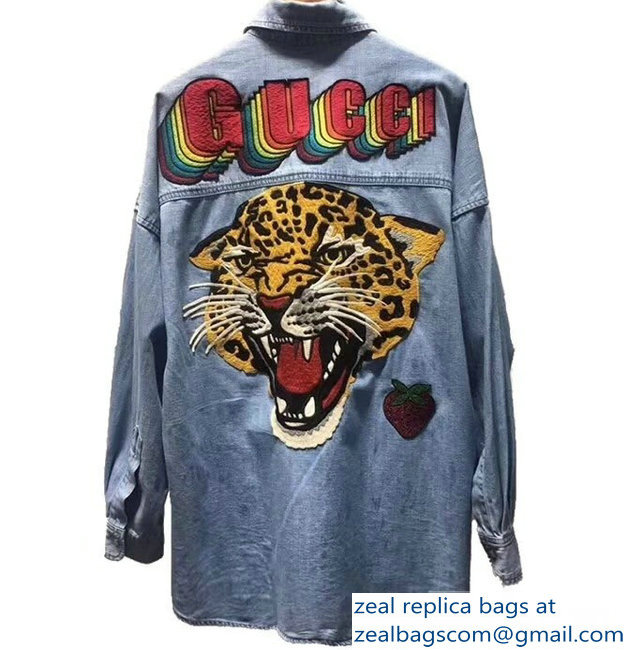 Gucci Rainbow Logo Print and Tiger Denim Jacket 2019
