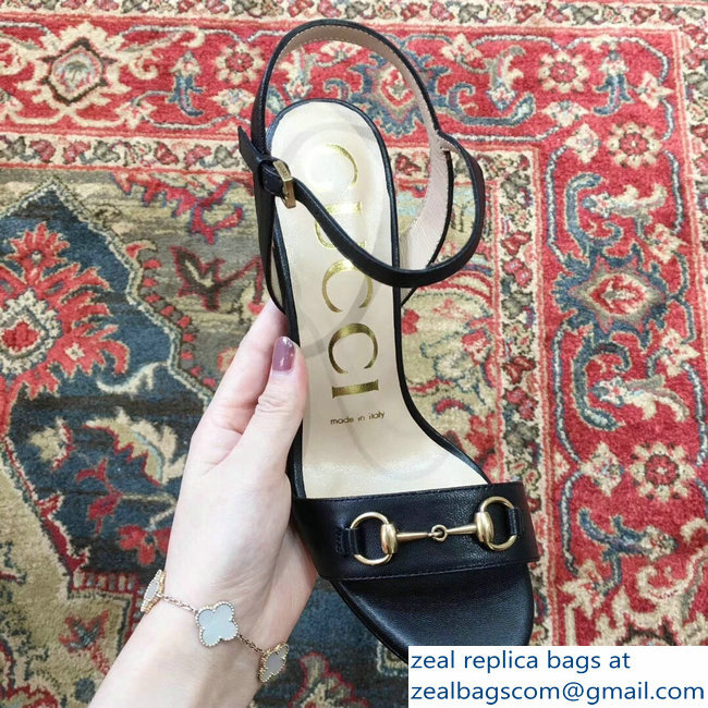 Gucci Snake Heel 9cm Horsebit Leather Sandals Black 2019