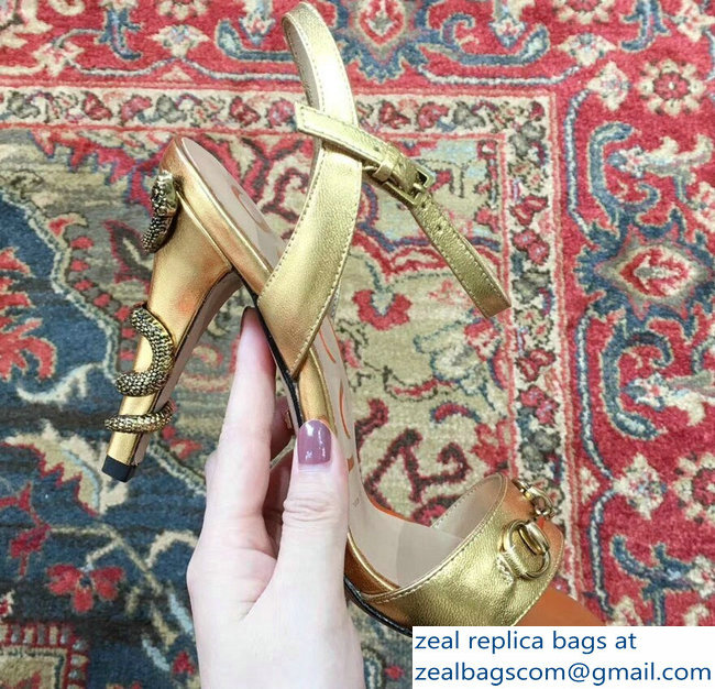 Gucci Snake Heel 9cm Horsebit Leather Sandals Gold 2019