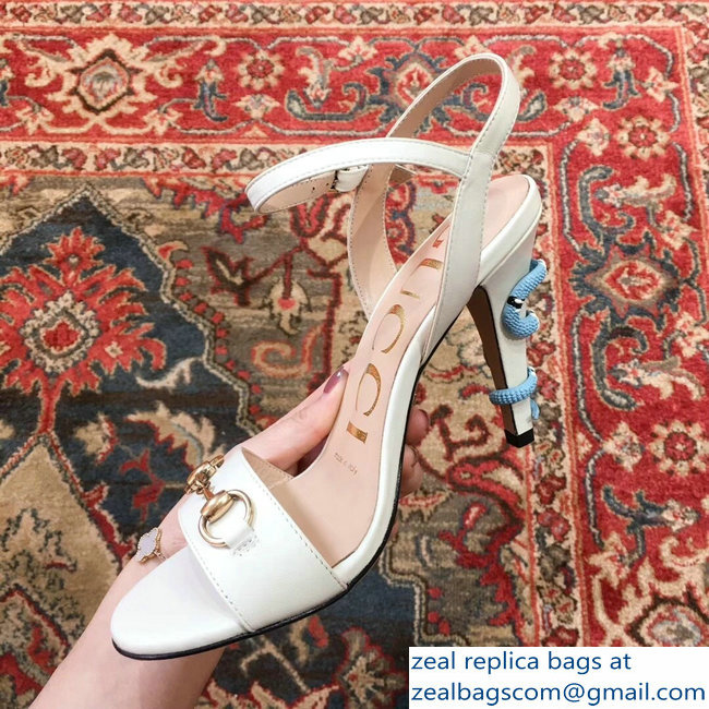 Gucci Snake Heel 9cm Horsebit Leather Sandals White 2019 - Click Image to Close