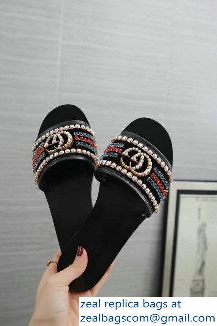 Gucci Velvet Slide Sandals With Crystals 525366 Black 2019