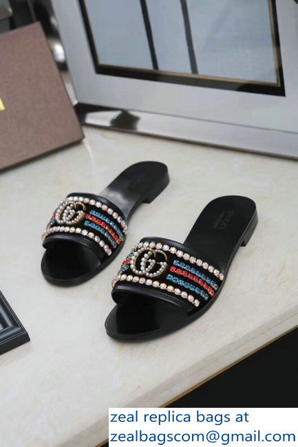 Gucci Velvet Slide Sandals With Crystals 525366 Black 2019