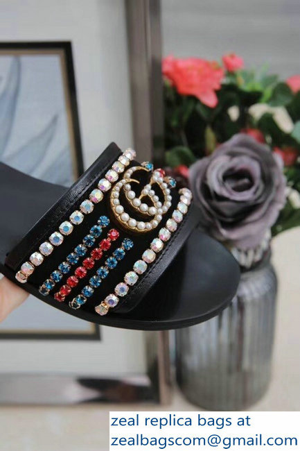 Gucci Velvet Slide Sandals With Crystals 525366 Black 2019