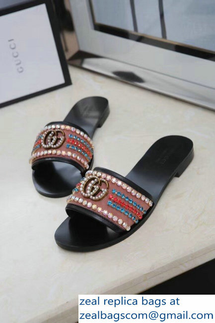 Gucci Velvet Slide Sandals With Crystals 525366 Camel 2019 - Click Image to Close