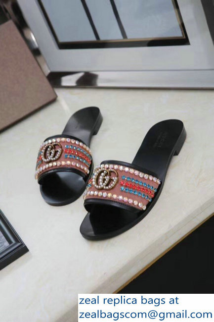 Gucci Velvet Slide Sandals With Crystals 525366 Camel 2019