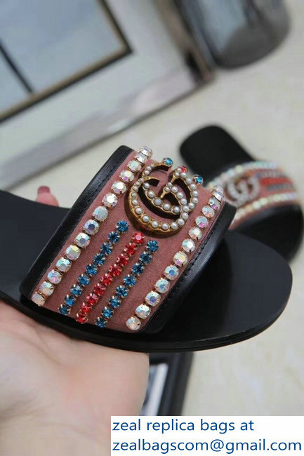 Gucci Velvet Slide Sandals With Crystals 525366 Camel 2019 - Click Image to Close