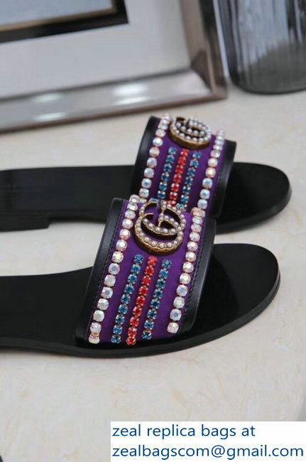 Gucci Velvet Slide Sandals With Crystals 525366 Purple 2019