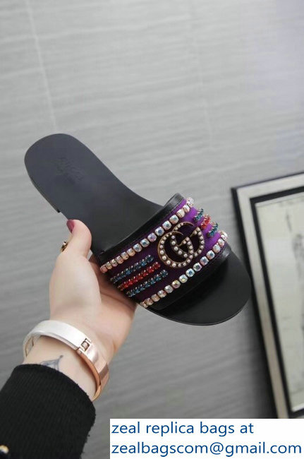 Gucci Velvet Slide Sandals With Crystals 525366 Purple 2019