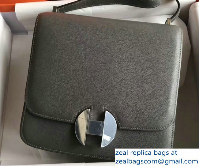 Hermes 2002 - 26 Bag Dark Gray In Evercolor Calfskin With Adjustable Strap - Click Image to Close