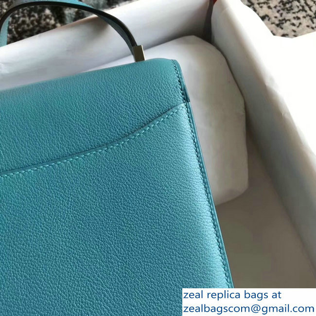 Hermes 2002 - 26 Bag Denim Blue In Evercolor Calfskin With Adjustable Strap - Click Image to Close