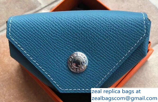 Hermes Epsom Leather Le 24 Van Cattle Chevre Vintage Coin Purse Denim Blue - Click Image to Close