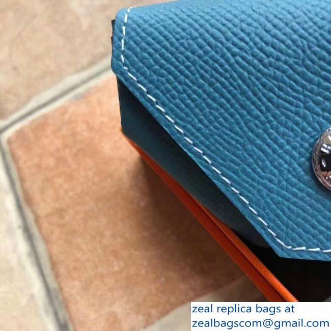 Hermes Epsom Leather Le 24 Van Cattle Chevre Vintage Coin Purse Denim Blue - Click Image to Close