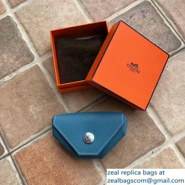 Hermes Epsom Leather Le 24 Van Cattle Chevre Vintage Coin Purse Denim Blue