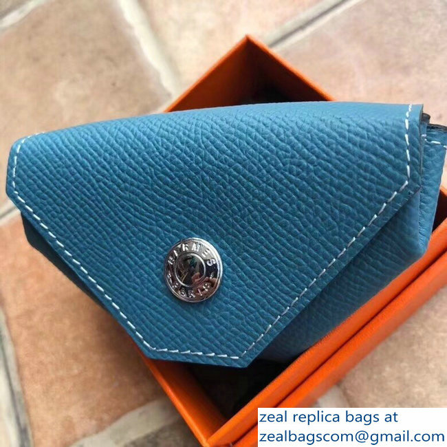 Hermes Epsom Leather Le 24 Van Cattle Chevre Vintage Coin Purse Denim Blue - Click Image to Close