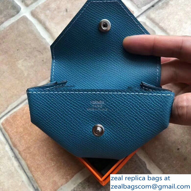 Hermes Epsom Leather Le 24 Van Cattle Chevre Vintage Coin Purse Denim Blue - Click Image to Close