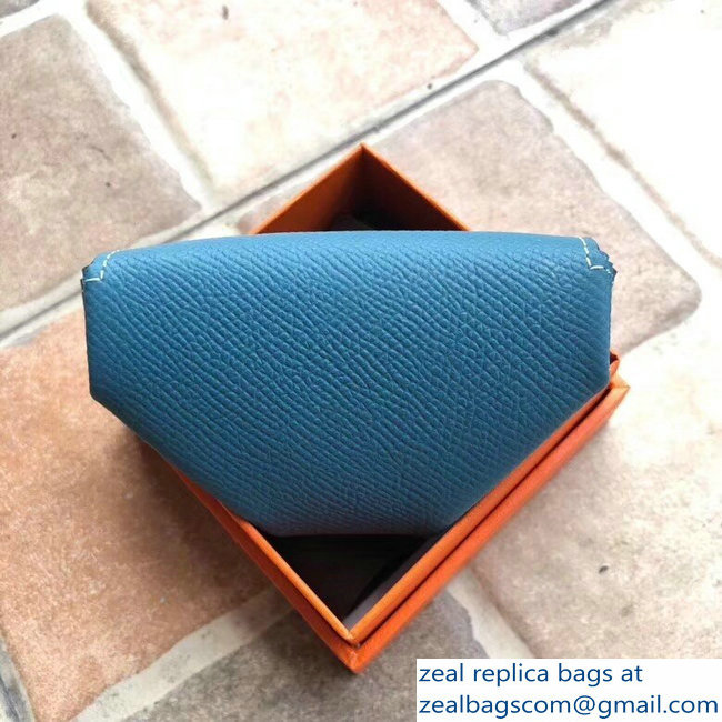 Hermes Epsom Leather Le 24 Van Cattle Chevre Vintage Coin Purse Denim Blue