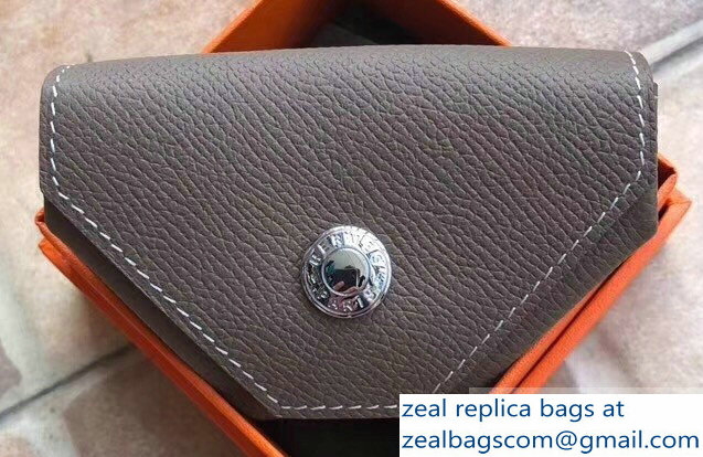 Hermes Epsom Leather Le 24 Van Cattle Chevre Vintage Coin Purse Etoupe - Click Image to Close