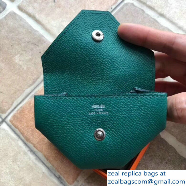 Hermes Epsom Leather Le 24 Van Cattle Chevre Vintage Coin Purse Peacock Green - Click Image to Close