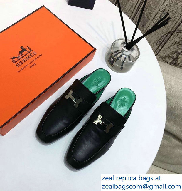 Hermes Heel 4.5cm Paradis Mules With Palladium-Plated H Buckle Black