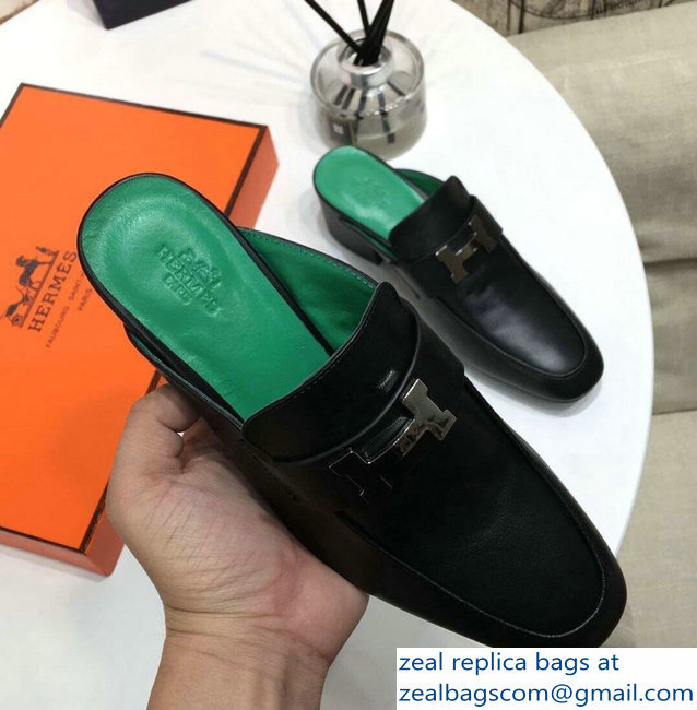 Hermes Heel 4.5cm Paradis Mules With Palladium-Plated H Buckle Black