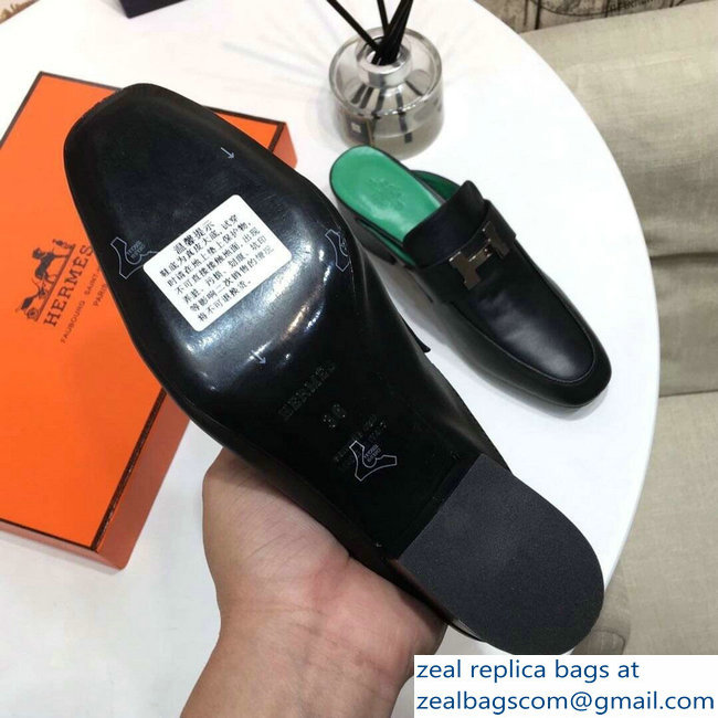 Hermes Heel 4.5cm Paradis Mules With Palladium-Plated H Buckle Black