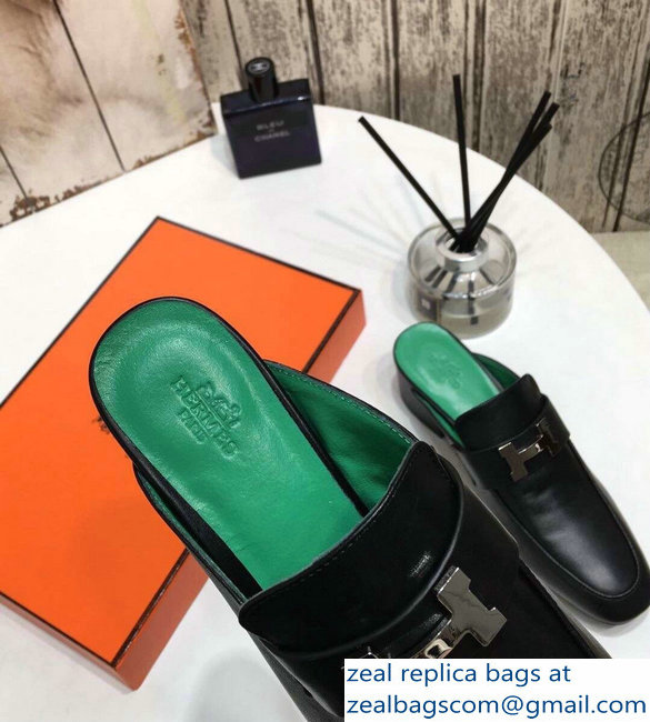 Hermes Heel 4.5cm Paradis Mules With Palladium-Plated H Buckle Black