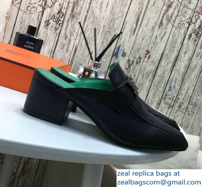 Hermes Heel 4.5cm Paradis Mules With Palladium-Plated H Buckle Black