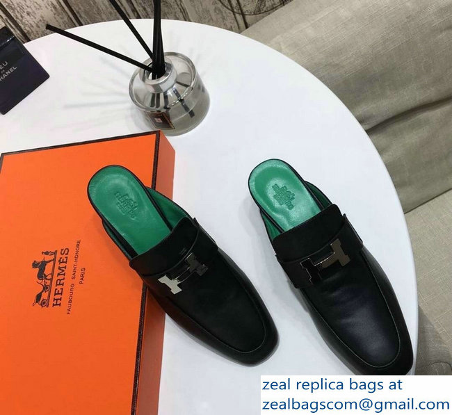 Hermes Heel 4.5cm Paradis Mules With Palladium-Plated H Buckle Black