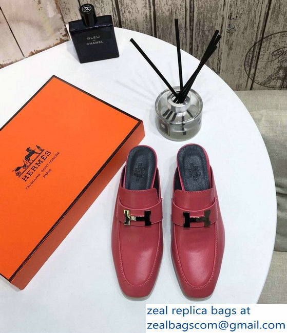 Hermes Heel 4.5cm Paradis Mules With Palladium-Plated H Buckle Dark Pink - Click Image to Close