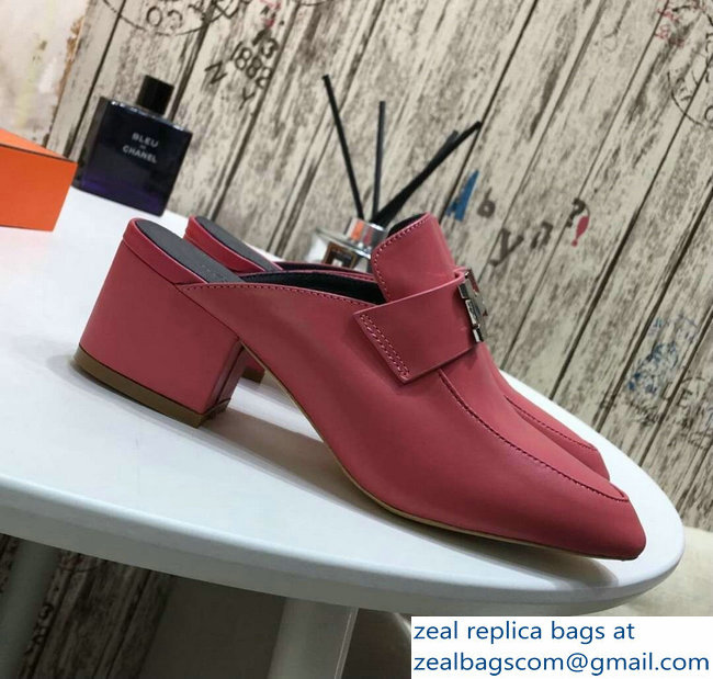 Hermes Heel 4.5cm Paradis Mules With Palladium-Plated H Buckle Dark Pink - Click Image to Close