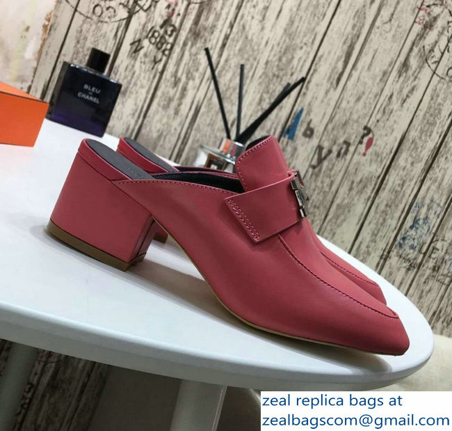 Hermes Heel 4.5cm Paradis Mules With Palladium-Plated H Buckle Dark Pink