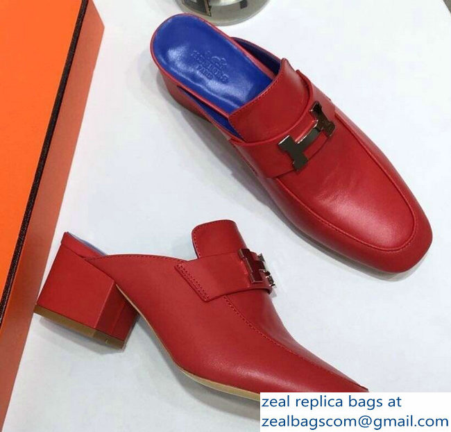 Hermes Heel 4.5cm Paradis Mules With Palladium-Plated H Buckle Red