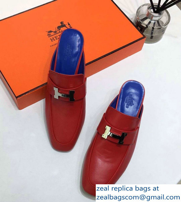 Hermes Heel 4.5cm Paradis Mules With Palladium-Plated H Buckle Red