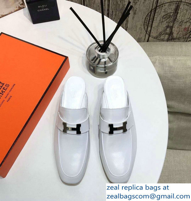 Hermes Heel 4.5cm Paradis Mules With Palladium-Plated H Buckle White