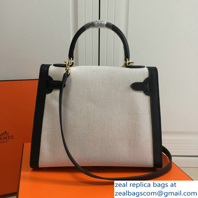 Hermes Kelly 28CM/32CM Bag In swift leather/canvas black With Gold Hardware - Click Image to Close