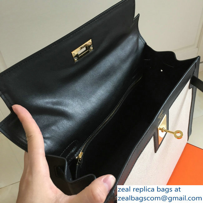 Hermes Kelly 28CM/32CM Bag In swift leather/canvas black With Gold Hardware - Click Image to Close