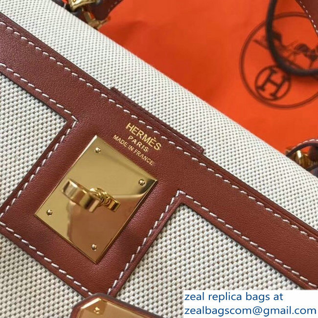 Hermes Kelly 28CM/32CM Bag In swift leather/canvas brown With Gold Hardware - Click Image to Close