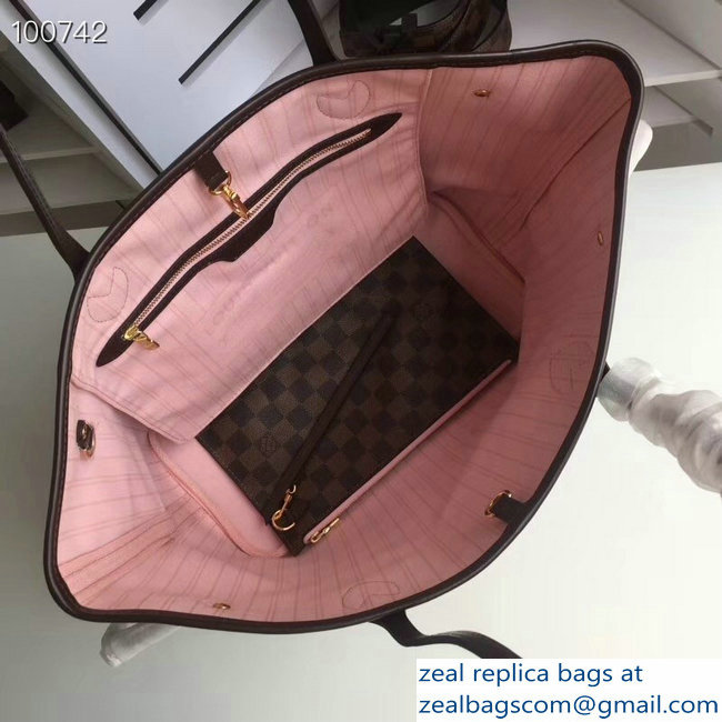 Louis Vuittom damier ebene Canvas Neverfull MM Bag Rose Ballerine N41603 - Click Image to Close