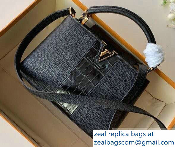 Louis Vuitton Capucines BB Bag Central Stripe Crocodile Black