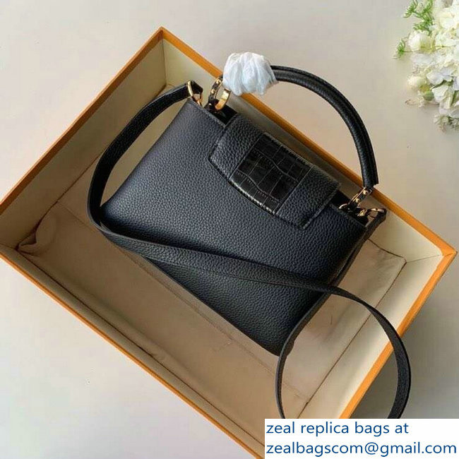 Louis Vuitton Capucines BB Bag Central Stripe Crocodile Black