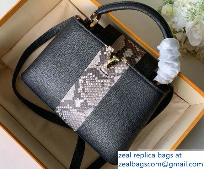 Louis Vuitton Capucines BB Bag Central Stripe Python N94220 Black