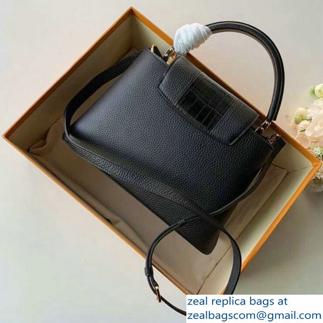 Louis Vuitton Capucines PM Bag Central Stripe Crocodile Black