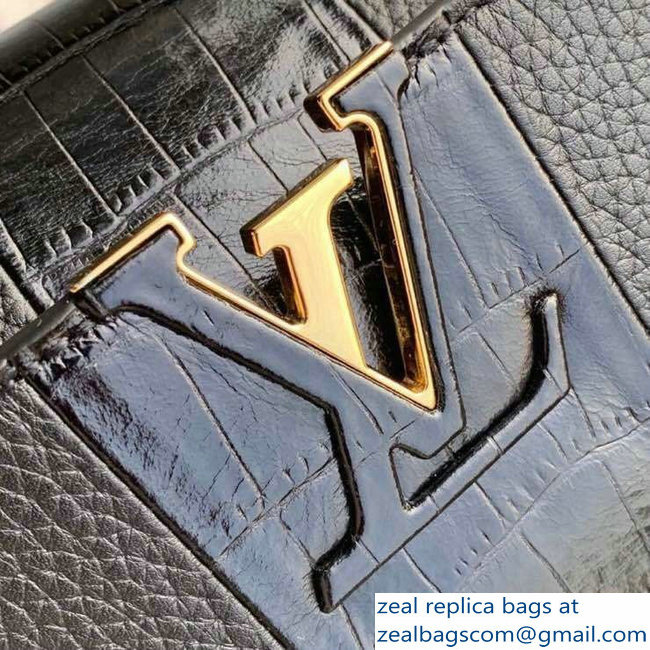 Louis Vuitton Capucines PM Bag Central Stripe Crocodile Black - Click Image to Close