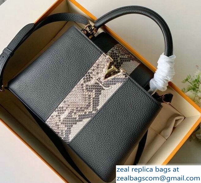 Louis Vuitton Capucines PM Bag Central Stripe Python Black - Click Image to Close