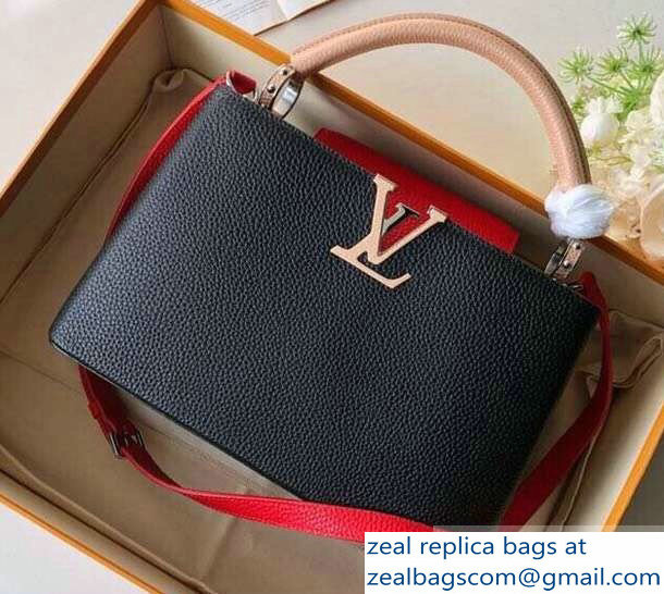 Louis Vuitton Capucines PM Bag Colorblock M51814 Black/Apricot/Red - Click Image to Close