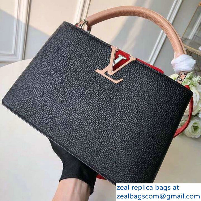 Louis Vuitton Capucines PM Bag Colorblock M51814 Black/Apricot/Red