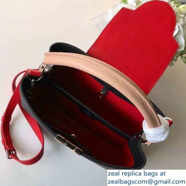 Louis Vuitton Capucines PM Bag Colorblock M51814 Black/Apricot/Red
