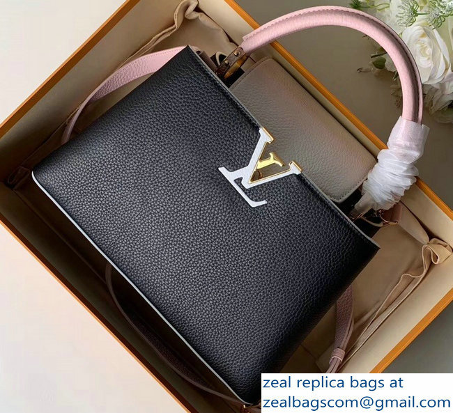 Louis Vuitton Capucines PM Bag Colorblock M52988 Black/White/Pink - Click Image to Close