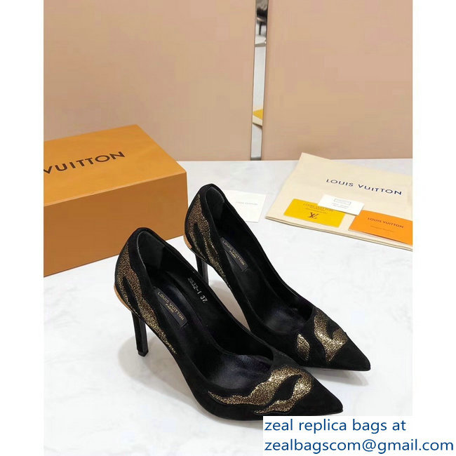 Louis Vuitton Heel 10.5cm Eyeline Pumps Python Pattern Suede Black 2019